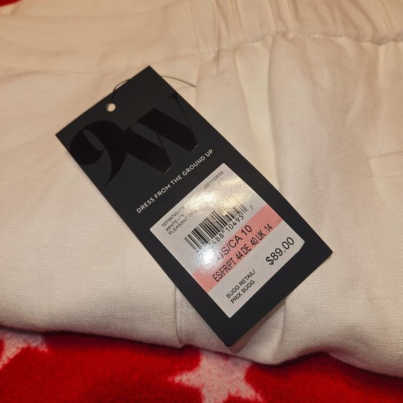 NWT 9 Nine West White Linen Lined Pants Crisp Size 10 Back Elastic Waist Band - Picture 8 of 11